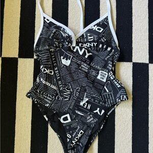 DKNY Newspaper Print One-Piece Swimsuit